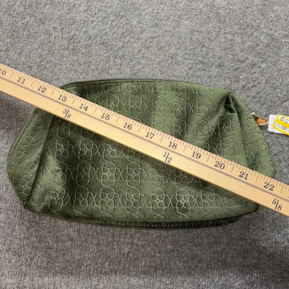 Kendra Scott Olive Green Velvet Filigree Embossed Cosmetic Makeup Bag Gold Zip